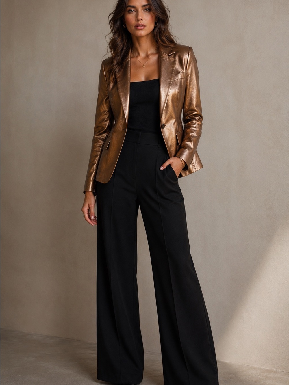 Etcetera Metallic Bronze Genuine Leather Blazer Jacket women’s Size 4 One Button